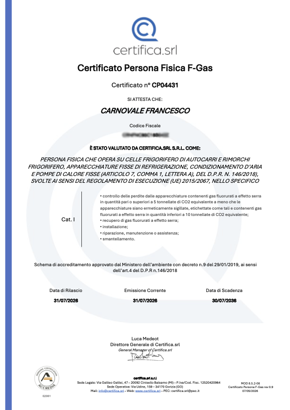 Certificato F-Gas
